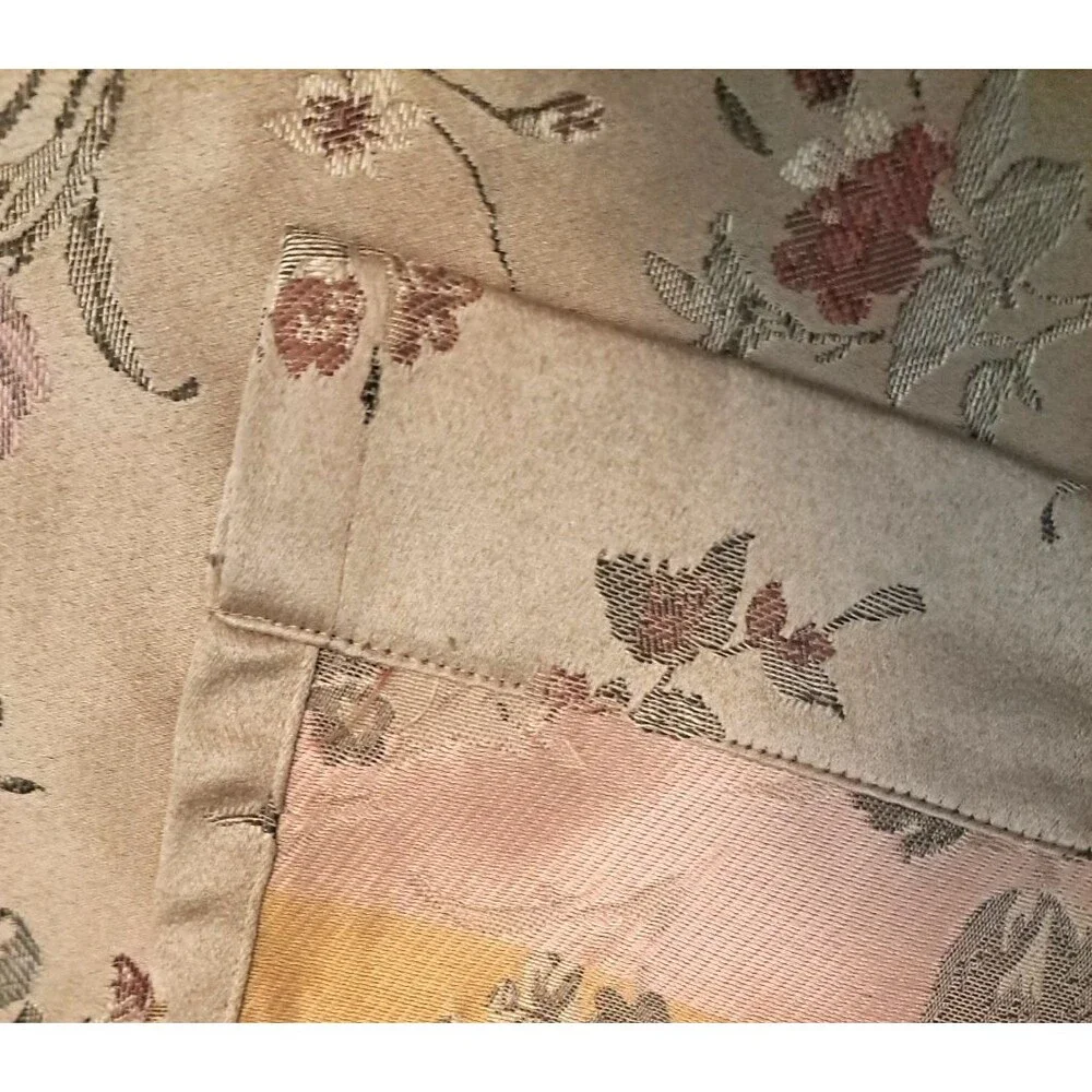 Gold Floral Curtain Panel Knit Embroidered Wild Flower Elegant Cottage 84x54